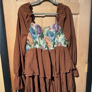 SHEIN Brown Floral Mini Dress